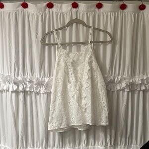 Chic White Floral Eyelet Tank Top